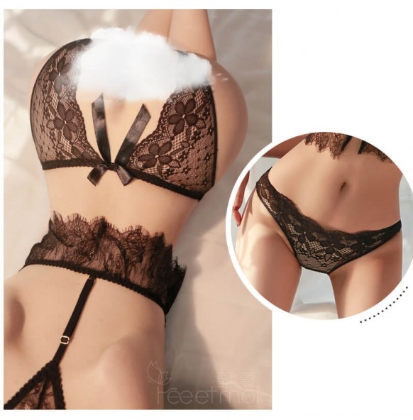FEE ET MOI - Floral Lace Open-Crotch Women Panties (Black) FEE ET MOI - Floral Lace Open-Crotch Women Panties (Black)